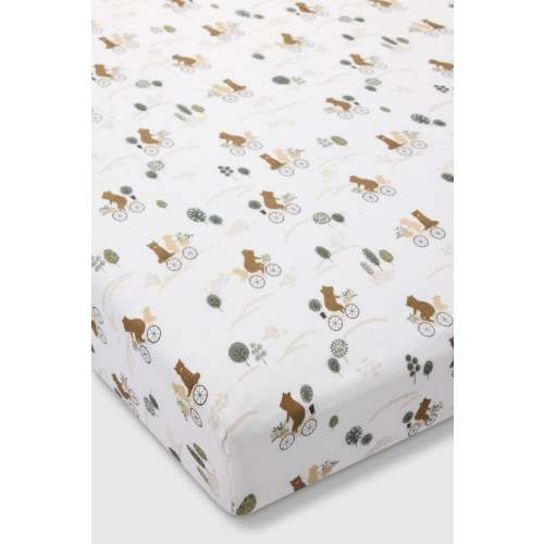 Muslin Fitted Crib Sheet - Bears on Bikes