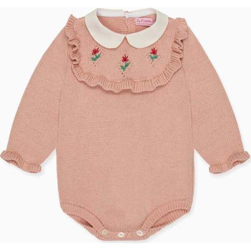 Dusty Pink Ginia Cotton Baby Girl Knitted Romper - La Coqueta | Maisonette