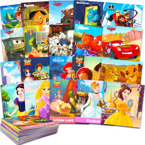 Disney Story Books Collection Set for Toddlers, Kids 3-5 - Bundle of 20 Disney and Pixar Books for Boys, Girls Featuring Cars, Toy Story, Princess, More | Bulk Disney Board Books for Kids
