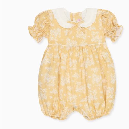 Yellow Toile Abril Baby Girl Romper | La Coqueta US – La Coqueta Kids