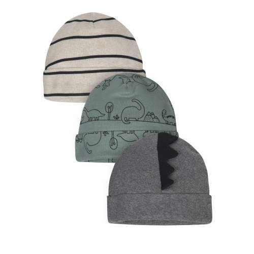 Gerber Organic Cotton Newborn Beanie Caps 3Pk Baby Boy Infant Accessory