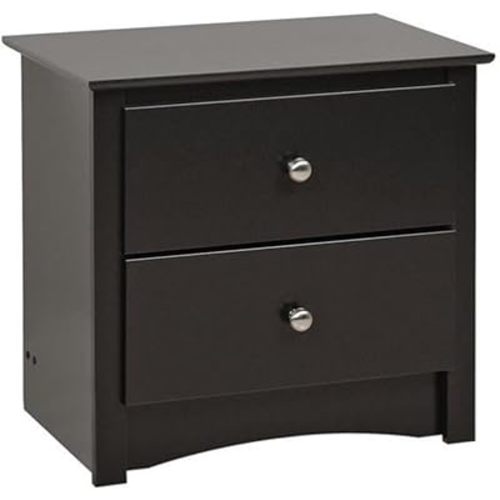 Prepac Sonoma Traditional Nightstand Side Table with 2 Drawers, Functional 2-Drawer Bedside Table 16" D x 23.25" W x 21.75" H, Black, BDC-2422