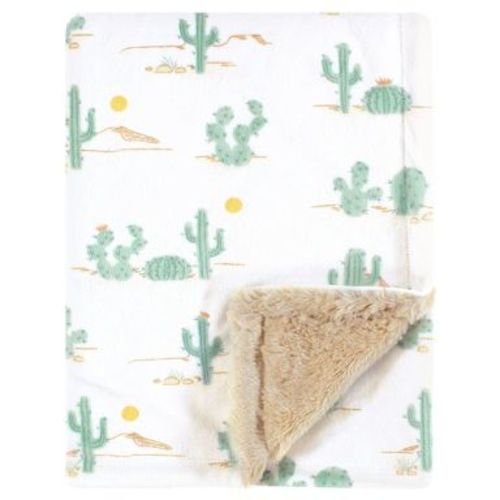 Hudson Baby Plush Blanket with Furry Binding and Back, Desert Cactus, One Size