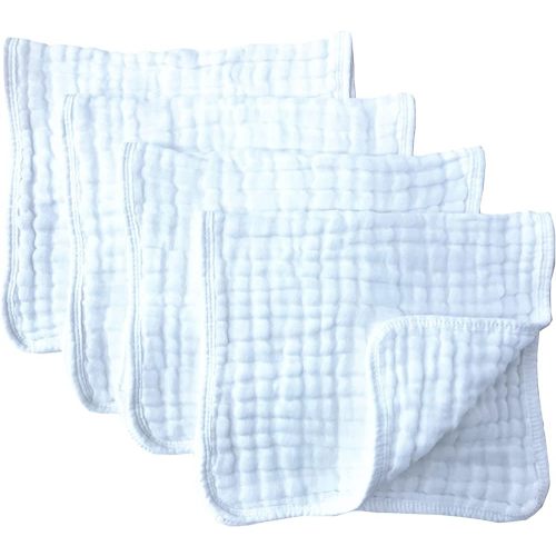 Muslin Burp Cloths 4 Pack Large 20" by 10" 100% Cotton 6 Layers Extra Absorbent and Soft by Synrroe