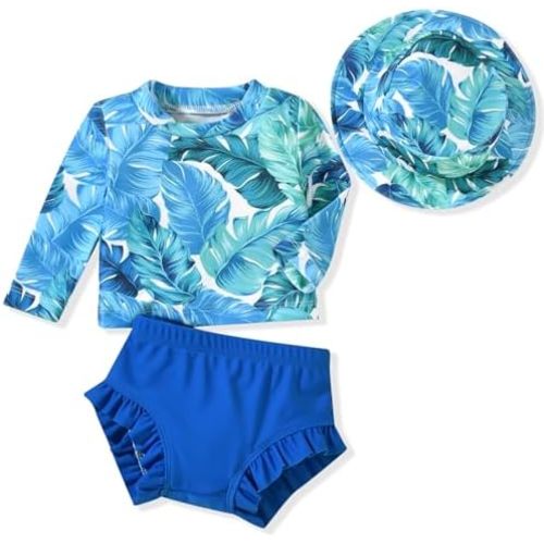 HINTINA Newborn Baby Girl Long Sleeve Swimsuit Bathing Suit with Hat