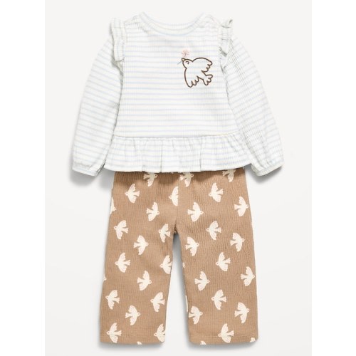 Long-Sleeve Ruffled Top and Wide-Leg Pants Set for Baby