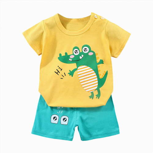 TOWED22 Toddler Baby Boy Clothes Boys Summer Outfits Short Sleeve Patchwork T-Shirt & Solid Shorts Set 12 Months-5T(Yellow,3-6 Months)