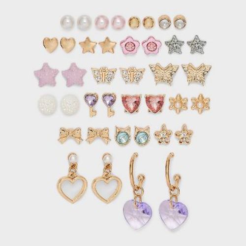 Girls' 20pk Earring Set - Cat & Jack™: Nickel-Free, Post Closure, Stud & Hoop Styles