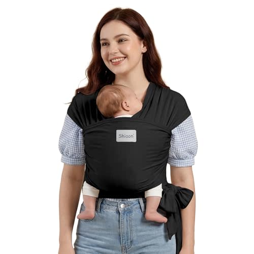 Baby Wrap Carrier, Baby Carrier Wrap Newborn(7-35lbs), Cotton Baby Sling Carriers Wearing Wrap Hands Free, Cozy Newborn Wrap One Size Fits All, Black