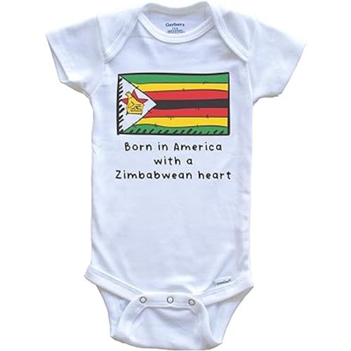 Born In America With A Zimbabwean Heart Cute Zimbabwe Flag One Piece Baby Bodysuit