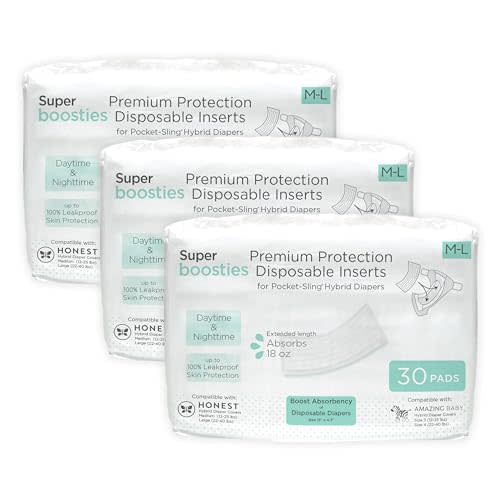 Overnight Diaper Leak Stopper, Super Boosties Disposable Inserts, Use with Pampers Sizes 4-6, Honest Hybrid Diaper Cover Sz Med/Large, Amazing Baby Cover Sz 3/4, 4.3x13 in, 90 Count