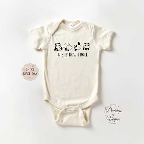 This is How I Roll Panda Baby Outfit, Funny Animal Baby Bodysuit, Cute Natural Baby Outfit, Newborn Baby Clothes, Baby Shower Gift