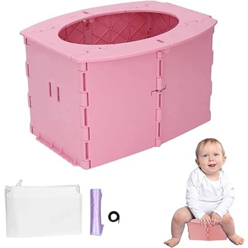 Avvona Portable Potty for Kids, Babenture Portable Travel Folding Toilet, Seat for Emergency Use, Camping, Road Trips, and Outdoor Adventures (2, Pink)