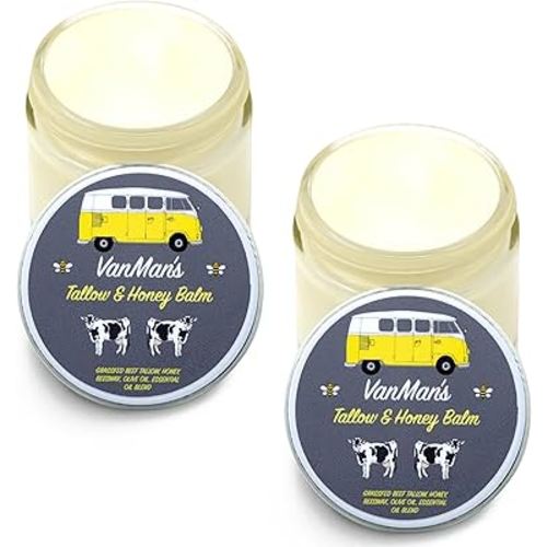 Vanman's Tallow and Honey Balm (2 Pack) - Tallow Face Moisturizer with Pure Grass-Fed/Finished Beef Tallow for Skin and Essential Oils, Organic Raw Honey and Beeswax, Cold Pressed Olive Oil - 2 oz