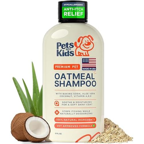 Pets Are Kids Too Oatmeal Dog Shampoo Baking Soda Hypoallergenic Anti Itch Moisturizing Soothing Deodorizing Pet Care Safe Puppy Shampoo Sensitive Skin Cat Shampoo - Coconut Based Cleanser 17 fl oz