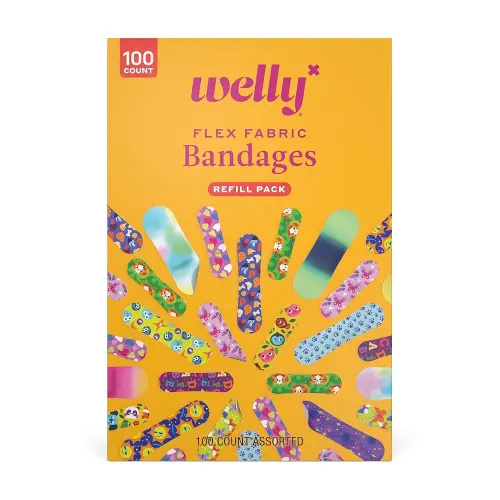 Welly Bravery Badge Value Pack | Adhesive Flexible Fabric Bandages | Assorted Shapes and Patterns for Minor Cuts, Scrapes, and Wounds - 100 Count