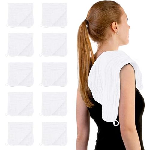 HIPHOP PANDA Muslin Burp Cloths, 10 Pack - Large 20" X10" - Ultra Absorbent and Soft 100% Cotton Baby Essentials Drool Rags and Messes for Newborn - Colorful Designs for Boy Girl, White