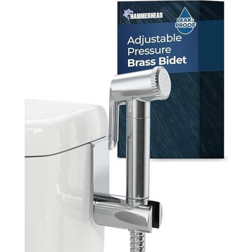 HammerHead Showers Solid Metal Adjustable Pressure Handheld Bidet Sprayer for Toilet, Handheld Bidet Attachment with 47-Inch Hose and Leak-Proof T-Valve, Jet Spray for Toilet, Muslim Shower, Chrome