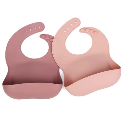 Silicone Bibs Set for Babies 2 Pack 6 M+ (Mauve/Baby Pink)