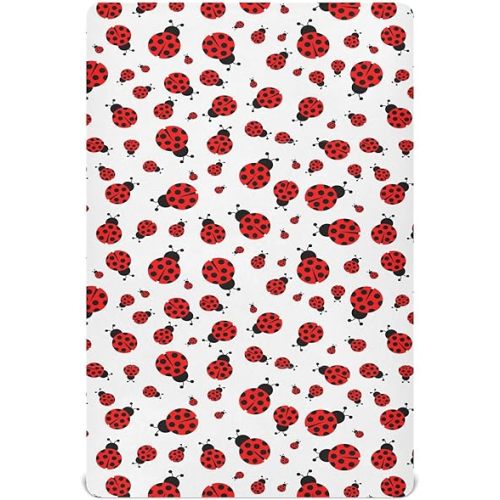 Pfrewn Mini Crib Sheets, Pack n Play Sheets, Stretchy Portable Fitted Playard Sheet, Convertible Playard Mattress Cover, Soft Breathable Material, Red Ladybug, ?39" x 27"