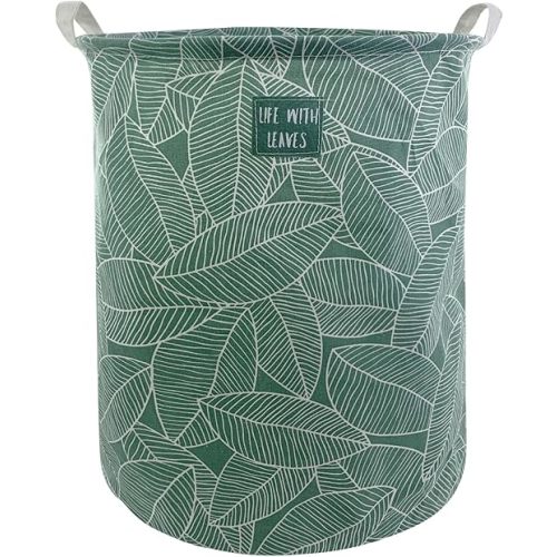 Mziart Large Foldable Laundry Basket Organizer, Collapsible Laundry Hamper Fabric Clothes Toy Storage Basket Nursery Hamper Storage Bin for Household Bedroom, Bathroom, College Dorm (Big White Leaf)