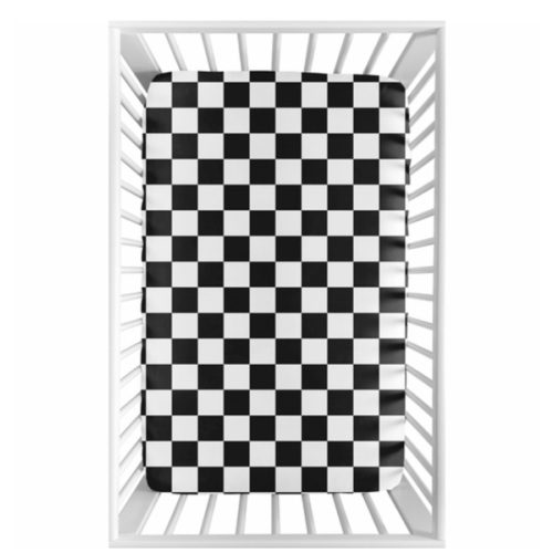 Gingham Checkered Plaid Collection Mini Crib Sheet - Black and White