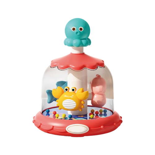 Press Carousel Montessori Sensory Toy, Colorful Toy for Babies 0-12 Months, Interactive Rotating Toy with Press to Spin & Rolling Beads, Early Education Play for Toddlers