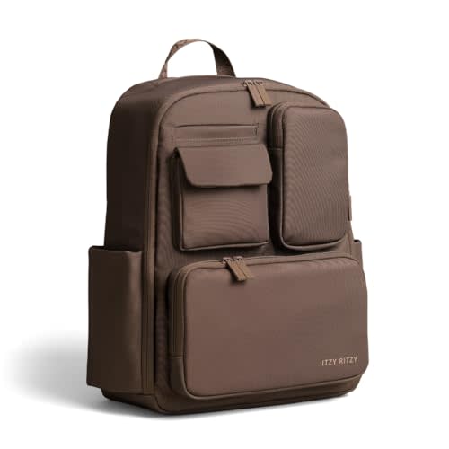 Itzy Ritzy Utility Diaper Bag Backpack  Features 17 Pockets (Including 2 Insulated Bottle Holders) & Trolley Sleeve and Includes Stroller Straps & Changing Pad  Part of the Belong Collection (Mocha)