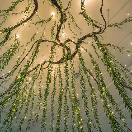 65pcs Artificial Hanging Willow Vines with LED String Lights Jungle Theme Decorations, Ivy Ceiling Greenery for Safari Rainforest Party Classroom Birthday Baby Shower Decor