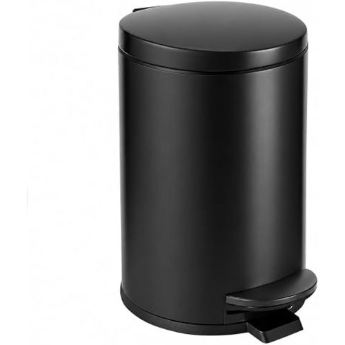 TIPGO 1.2 Gallon Small Black Trash Can, 4.5 Liters Bathroom Garbage Can with lid, Mini Step Trash Bin, Stainless Steel Wastebasket for Bathroom, Bedroom, Office (Matte Black)