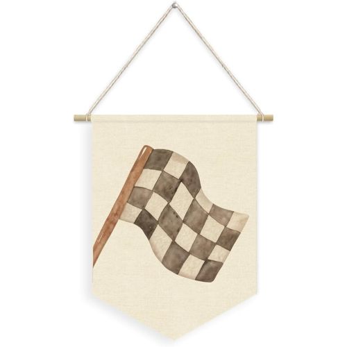 Boys Room Wall Art Decor,Cars Room Decor for Boys,Checkered Classroom Wall Hanging for Playroom Nursery Toddler,Checkered Flag Banner