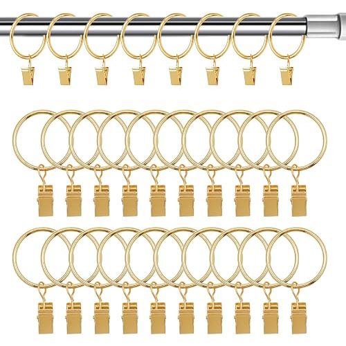 20 Pcs Curtain Hooks, 1.5 inch Solid Curtain Clips with Rings, Gold