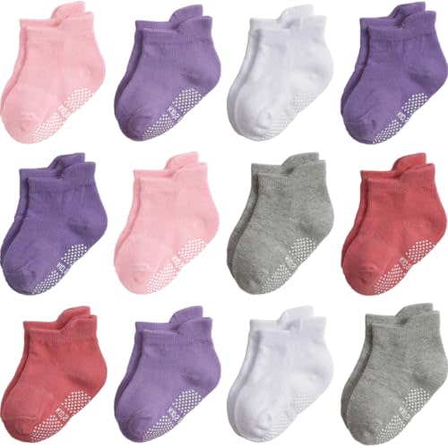 Aroveea Non Slip Grip Ankle Baby Socks 12 Pack for Toddler Boys and Girls Kids,Infant Cute Cotton Baby Socks