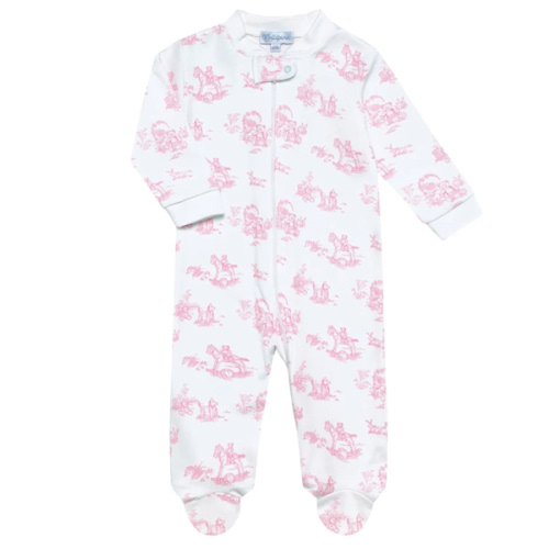 Pink Toile Zipper Footie