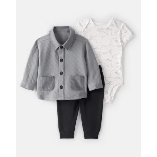 Baby Boy 3-Piece Quilted Button-Down Outfit Set - Grey/Black | Carter's