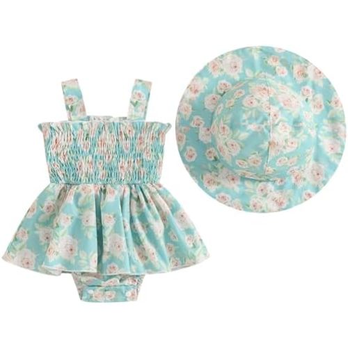 Mubineo Baby Girl Summer Clothes Floral Romper Dress Infant Sleeveless Rompers Skirt One Piece Boho Sun Dress Outfits