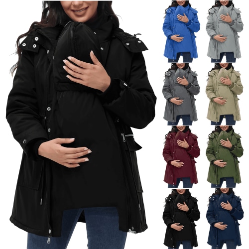 Maternity 3 in 1 Winter Coat for Women Hooded Thickened Thermal Quilted Puffer Jackets with Pockets Cold Weather Parka Outerwear Maternity Clothes