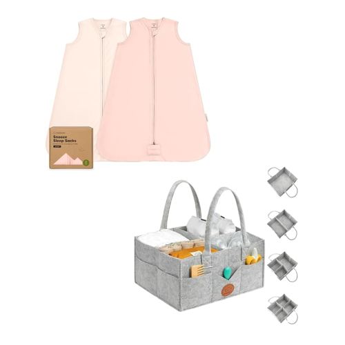 KeaBabies 2-Pack Wearable Sleep Sacks with Zipper and Baby Diaper Caddy Organizer - Cotton, Lightweight, Easy to Use - Large Diaper Organizer for Nursery