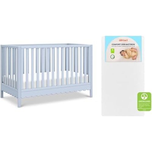Davinci Sammy Scallop 4-in-1 Baby Crib & Mattress Bundle - Powder Blue