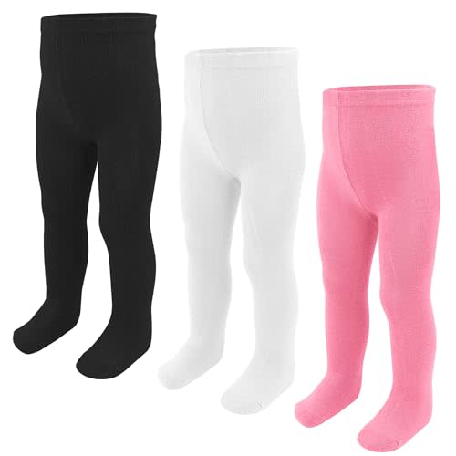 Baby Girls Tights, Leggings Stockings for Newborn Toddler Girls(0-24 Months),3 Pack Infant Knit Cotton Pantyhose
