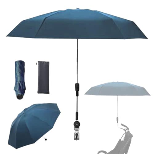 Nakazawa Clip-on Umbrella for Stroller Sunshade, Adjustable Steering Angle, Handle Included, Compact and Lightweight, Suitable for All Kinds of Strollers (Misty Blue)
