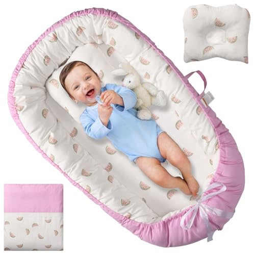 Totsi Baby Lounger with Pillow & Blanket | Ultra-Soft Baby Nest | Machine Washable Infant Lounger 0-24 Months | Adjustable Infant Nest for Travel | Baby Nest for Newborn