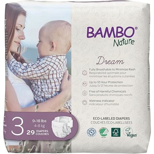 Bambo Nature Premium Eco-friendly Baby Diapers, Size 3 (9-18 Lbs), 29 Count