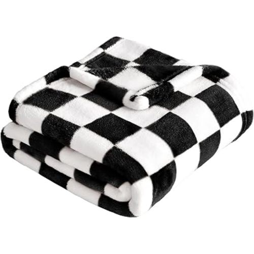 Yurhap Checkered Baby Blanket Fleece Baby Blankets for Boys Girls, Ultra Soft Cozy Fluffy Infant Toddler Newborn Receiving Blankets for Crib Stroller, 30''x40'', Black