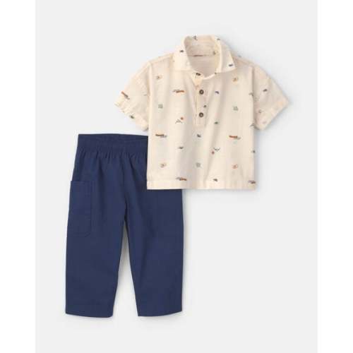 Baby Boy 2-Piece Chambray Short-Sleeve Top & Pant Set - Cream/Blue | Carter's