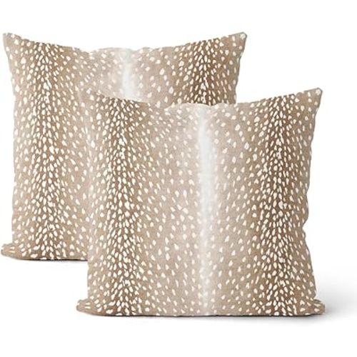 Antelope Pillow Covers 18x18 Inch 2 Pcs Brown Deer Animal Skin Print Decor Throw Pillows Fall Winter Modern Outdoor Decoration Pillowcase Soft Cotton Cushion Cover for Couch Sofa Bed