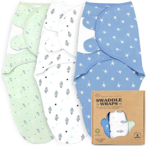 Bublo Baby Swaddles for Newborn Boys – 3-Pack Infant Swaddles 0-3 Months – Adjustable Newborn Swaddle Sleep Sack – Soft Organic Cotton Baby Wrap for Safe & Cozy Sleep