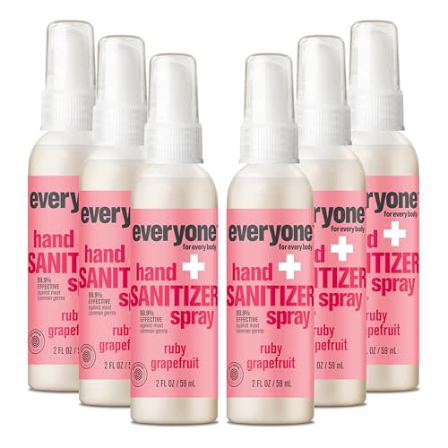 Everyone Hand Sanitizer Spray, 2 Fl Oz (Pack of 6), Ruby Grapefruit, Sugar Cane Alcohol with Essential Oils, 99% Effective Against Germs TSA friendly