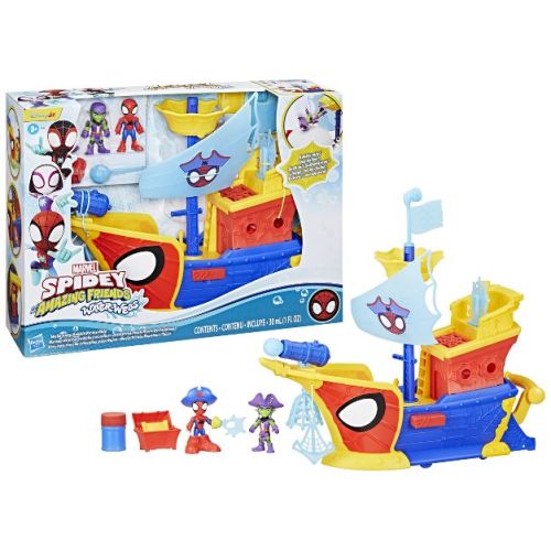 Marvel Spidey and his Amazing Friends Water-Webs Webs Ahoy Bubble Pirate Ship Toy, Christmas Gifts for Kids