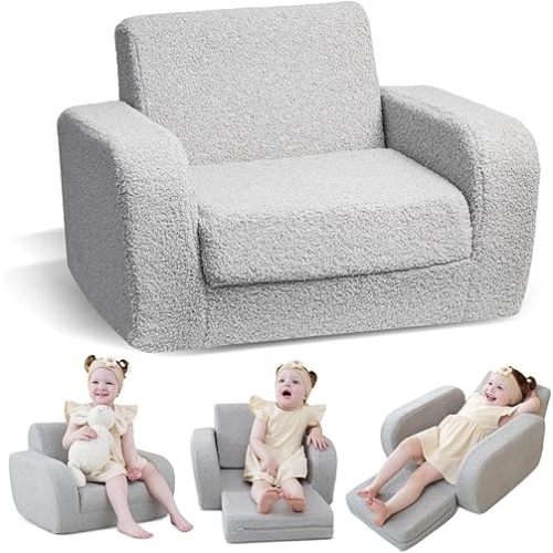 KidBloom 3-in-1 Toddler Couch, Toddler Chairs Comfy 1-3 Years Old, Kids Couch Bed Fold Out, Gifts for 1 2 Year Old Girls Boys